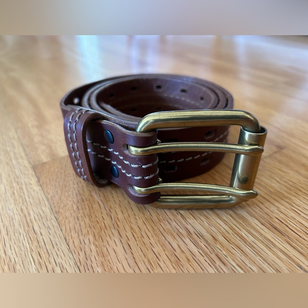 Duluth Trading Leather Belt Brass Buckle 34